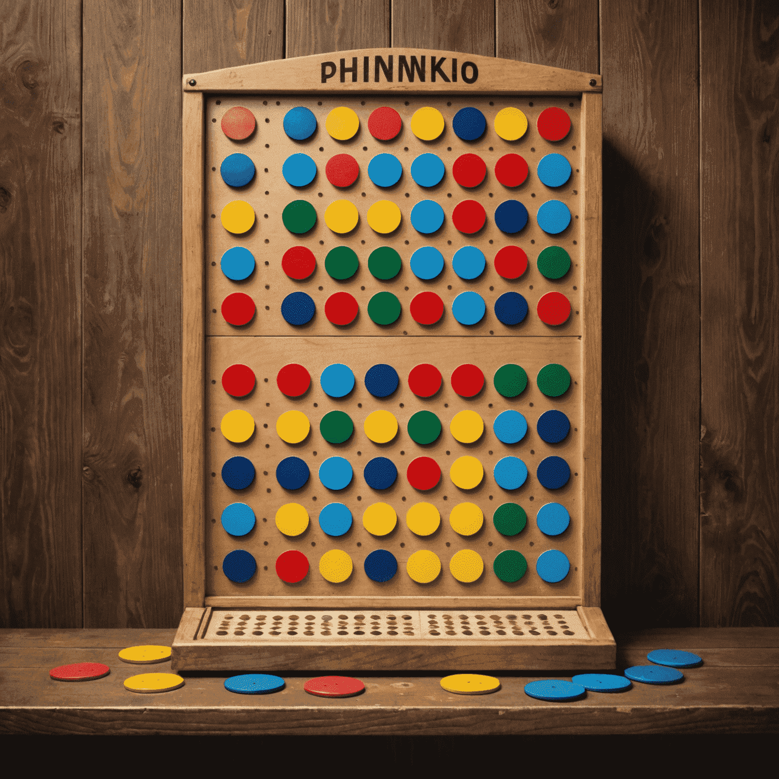 Een afbeelding van een vintage Plinko-bord en -schijven, symboliserend de rijke geschiedenis van het spel.